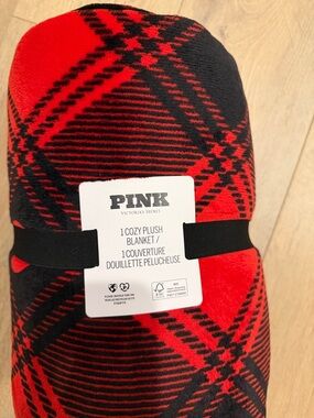 PINK Victoria's Secret Plush Blanket - Red & Black Plaid
